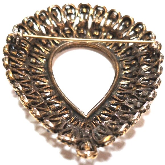 Vtg Vogue JLRY Reverse Teardrop Shaped Brooch - Gold Toned Blue Rhinestones - Picture 2 of 9